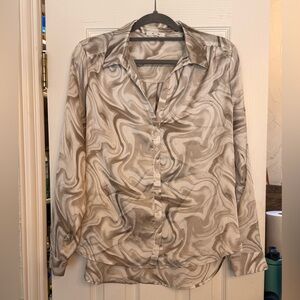 Pleione Gray Marble Print Long Sleeve Blouse Size M
